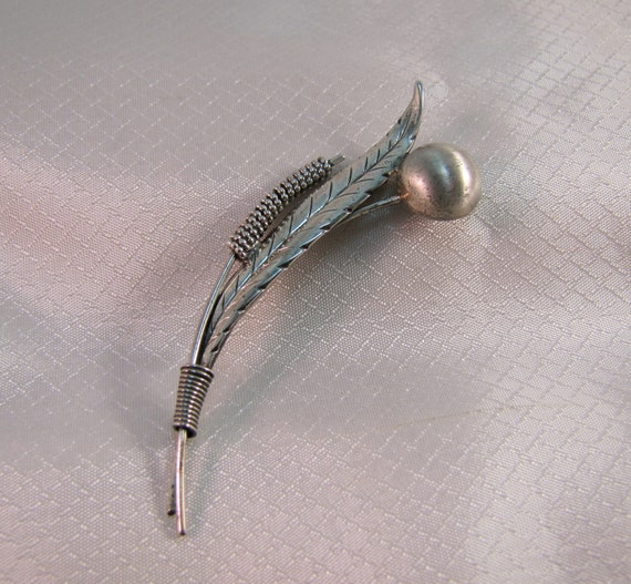 Mid Century Sterling JewelArt Reed and Cat Tail S… - image 1