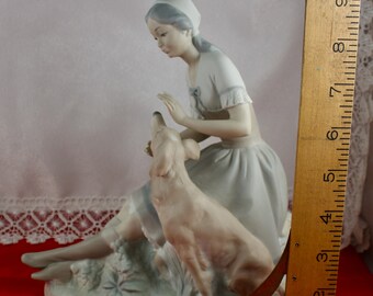 Vintage NAO Lladro Girl Petting Dog Bisque Figurine - Etsy