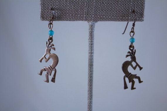 Zuni Inspired Kokopelli Dancer Sterling Earrings … - image 1