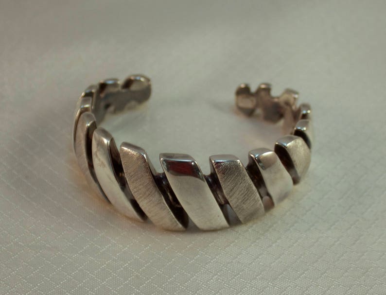 Italian Designer Brushed Sterling Modernist Cuff Bracelet 7-7-14 Bracelet
