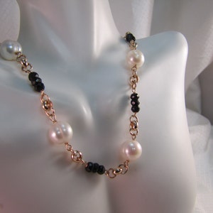 Vintage Honora Bronze Series 11mm Baroque Pearls and Faceted Onyx Beaded Necklace