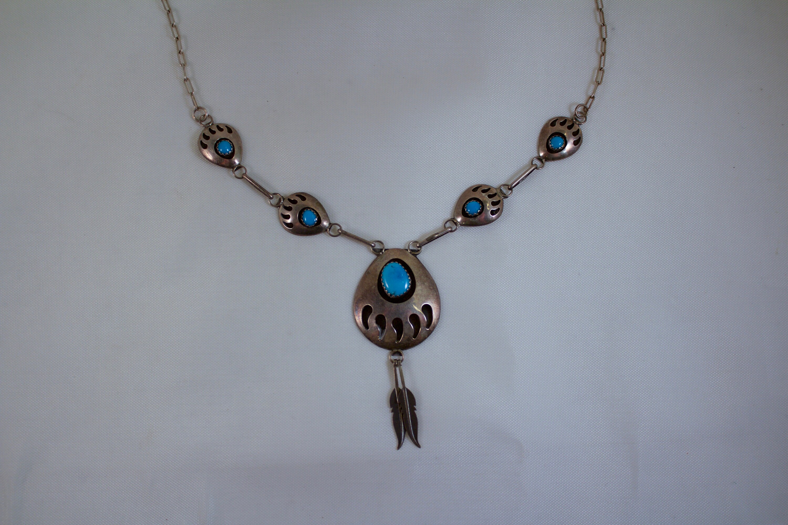 Navajo Native Selena Jack Turquoise and Sterling Bear Paw Necklace - Etsy