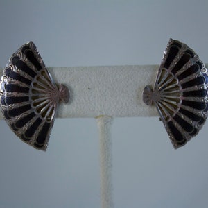 Vintage Siam Niello Fan Clip Earrings