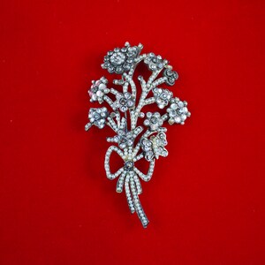 Vintage Lee Angel Victorian Revival Floral Bouquet Brooch with Seed Pearls and Rhinestones