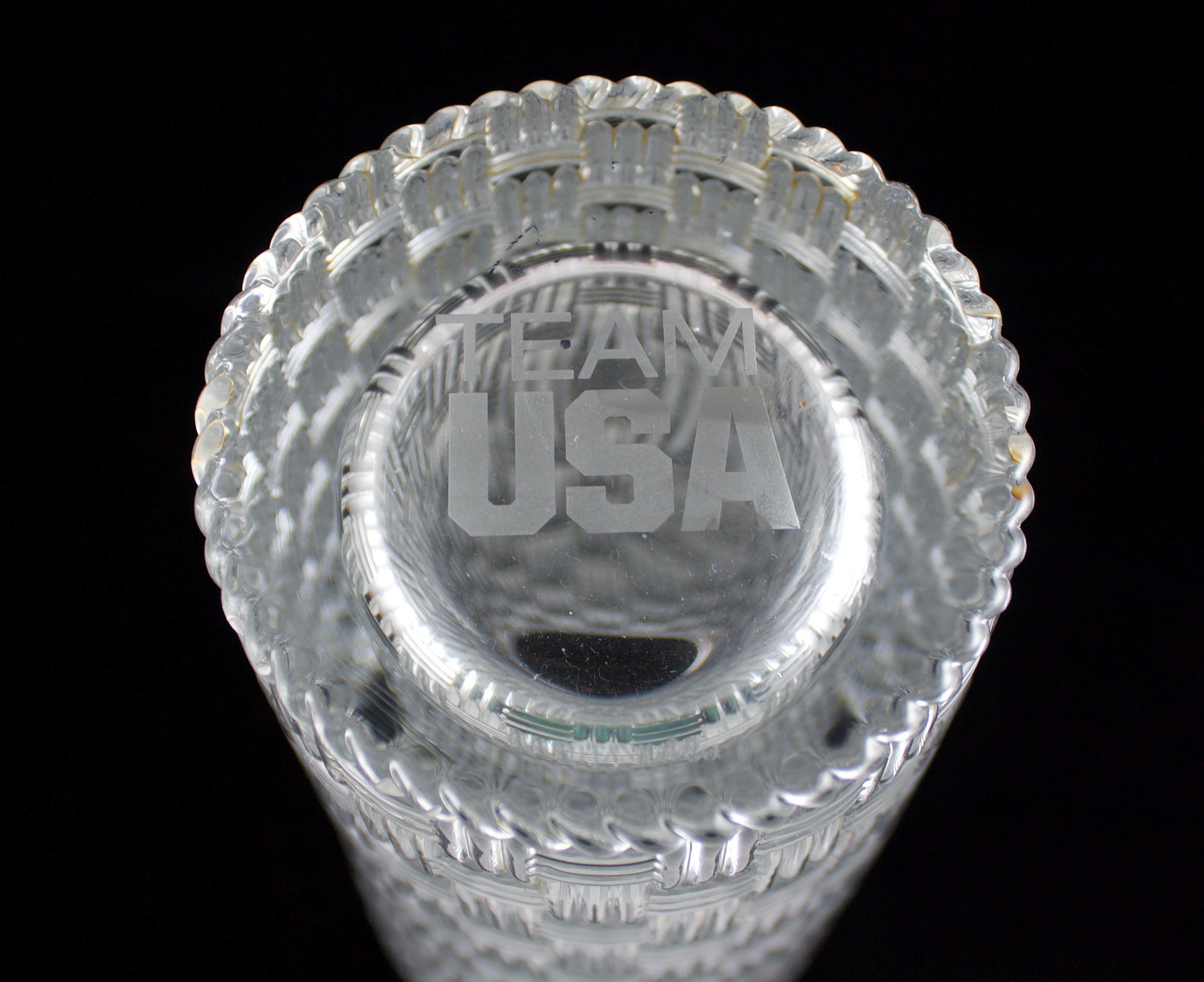 Vintage Tiffany and Co. Basket Weave Crystal Vase TEAM USA