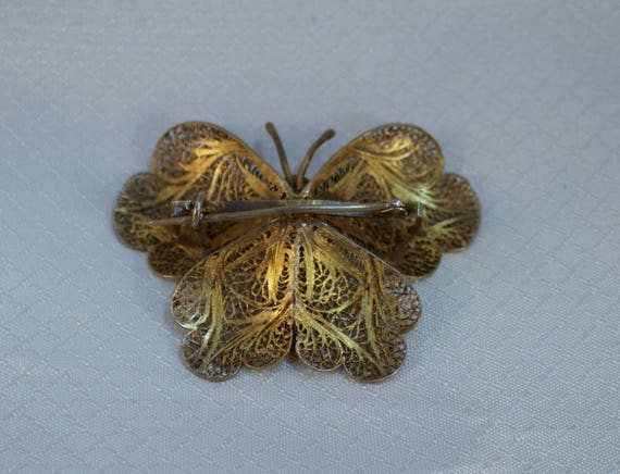 Vintage c1950's Filigree Silver Butterfly Brooch … - image 2