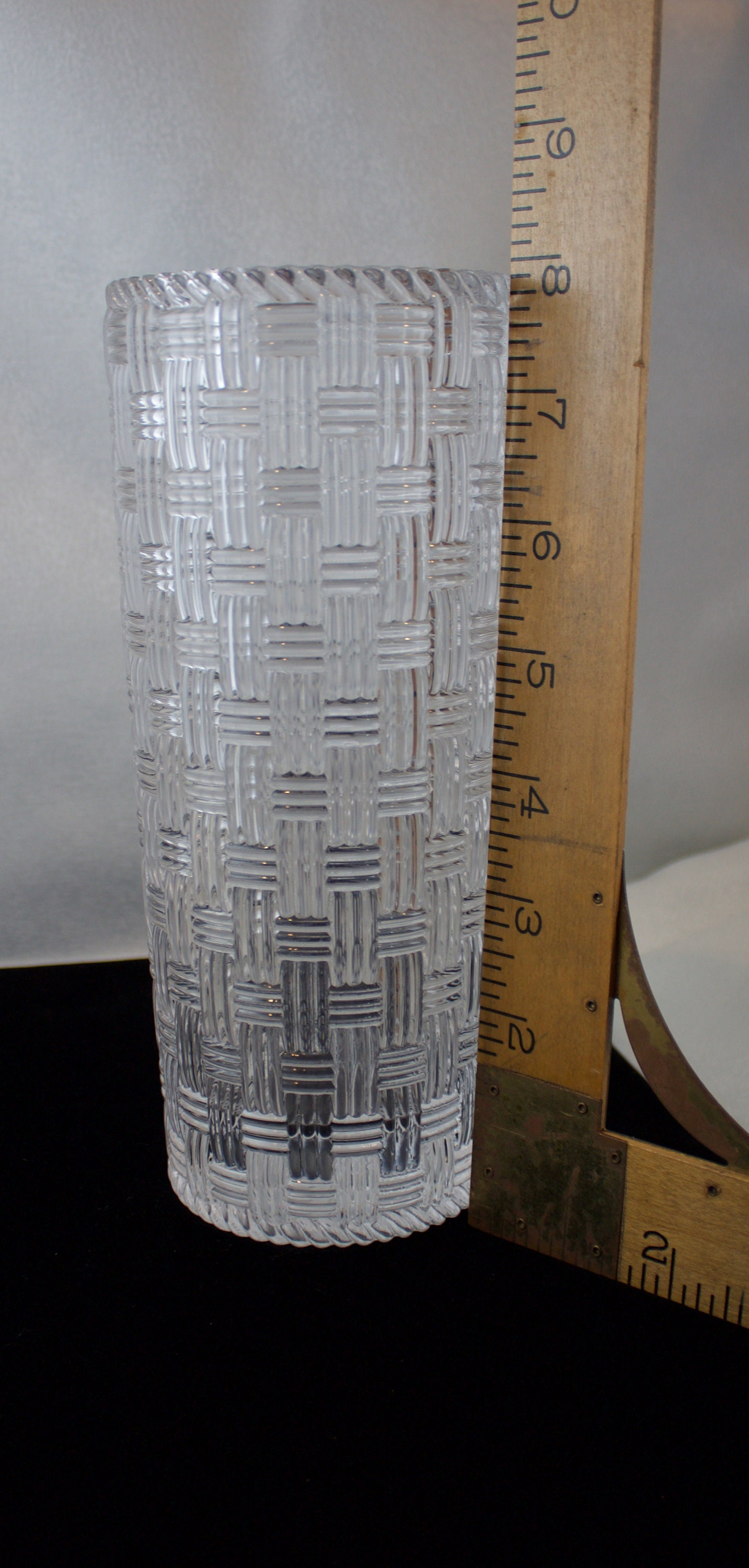 Vintage Tiffany and Co. Basket Weave Crystal Vase TEAM USA