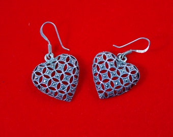 Sterling Lattice Style Heart Earrings With Marcasites