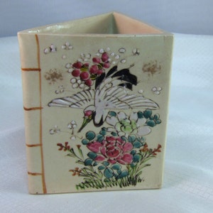 Japanese Signed Kutani Meiji Period Ceramic Triangular Pitcher