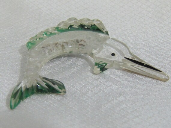 Rare 1950's Hand Carved and Painted Clear Lucite … - image 2