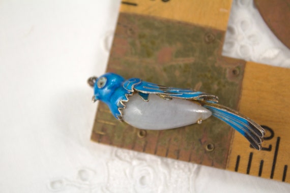 Vintage Chinese Export Enameled Silver Blue Bird … - image 5