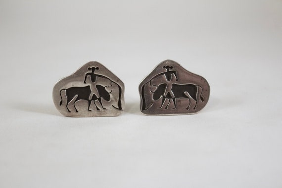 Vintage Taxco Mid Century Sterling Cufflinks with… - image 1