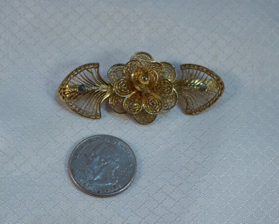 1930's Art Deco Filigree Silver Flower Brooch - image 4