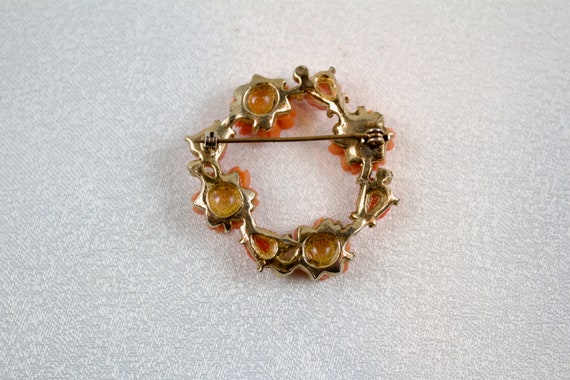 1930's Art Deco Orange Coral Celluloid Wreath Bro… - image 3