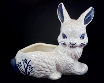Vintage Dedham Potting Shed Rabbit Pottery Pieces, Napkin Holder