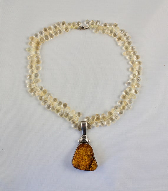 Vintage Faceted Quartz Beads and Honey Amber Ster… - image 1