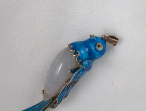 Vintage Chinese Export Enameled Silver Blue Bird … - image 4