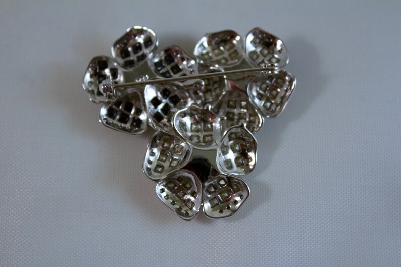 1980/'s Rhodium Plated Sterling Crystal Flowers Brooch