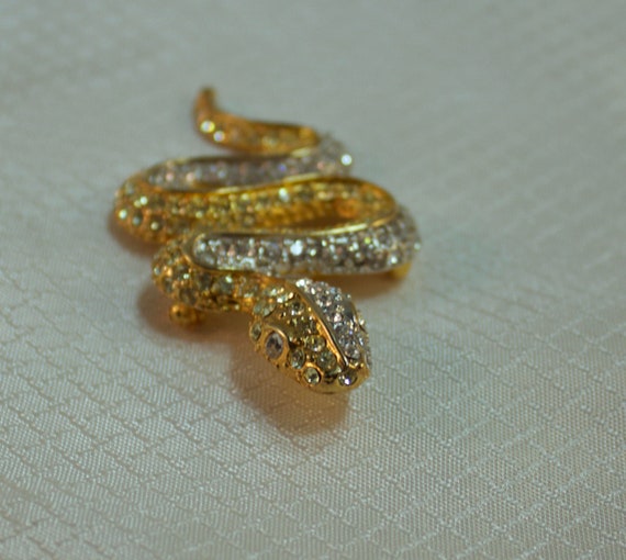 1980's Kenneth Jay Lane Serpant Snake Brooch, Rhin