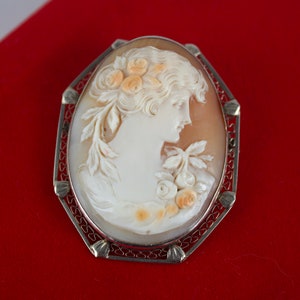 Vintage Victorian Cameo Pendant or Brooch Set in 14kt White Gold image 3