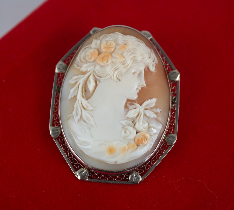 Vintage Victorian Cameo Pendant or Brooch Set in 14kt White Gold image 3