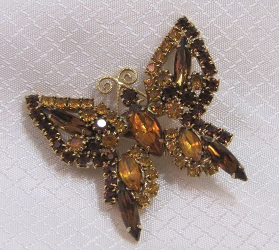 Juliana Style Topaz and Gold Rhinestone Butterfly… - image 1