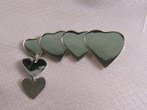 Vintage Taxco Graduated Sterling Hearts Brooch - image 1