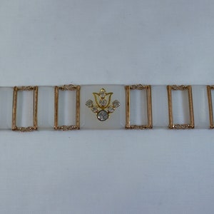 Vintage 1940&#39;s White Milk Glass Lucite Link Bracelet, Plastic Panel Bracelet