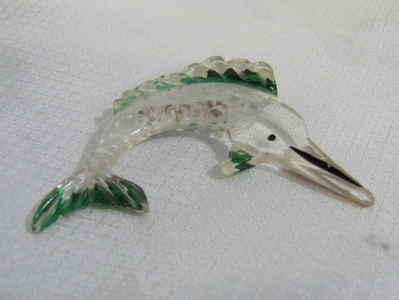 Rare 1950's Hand Carved and Painted Clear Lucite … - image 3