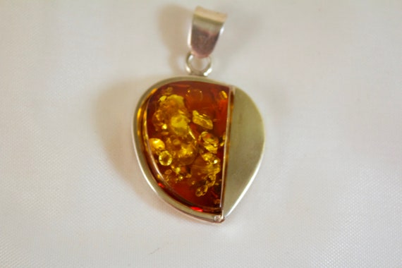 Vintage Baltic Honey Amber Sterling Pendant - image 1