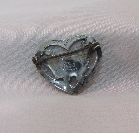 c1940's Coro Sterling Dove and Heart Brooch - image 2