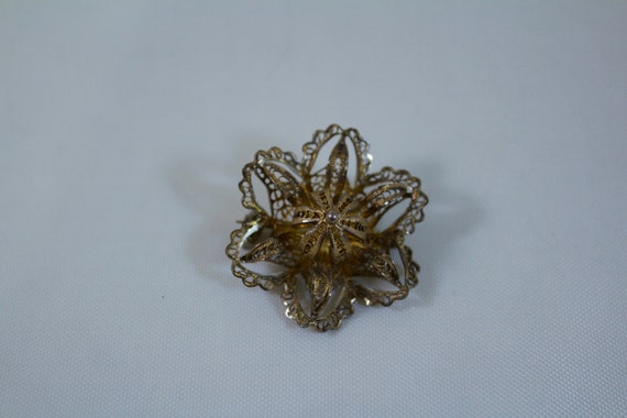Belle Broche Vintage En Filigrane D'argent Plaqué Or - Bijou Rétro élégant