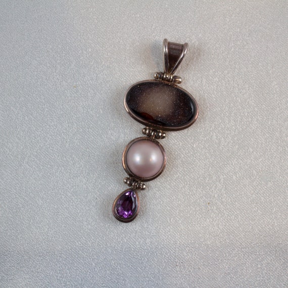 Smokey Druzy, Pink Mabe Pearl, and Amethyst Sterl… - image 5