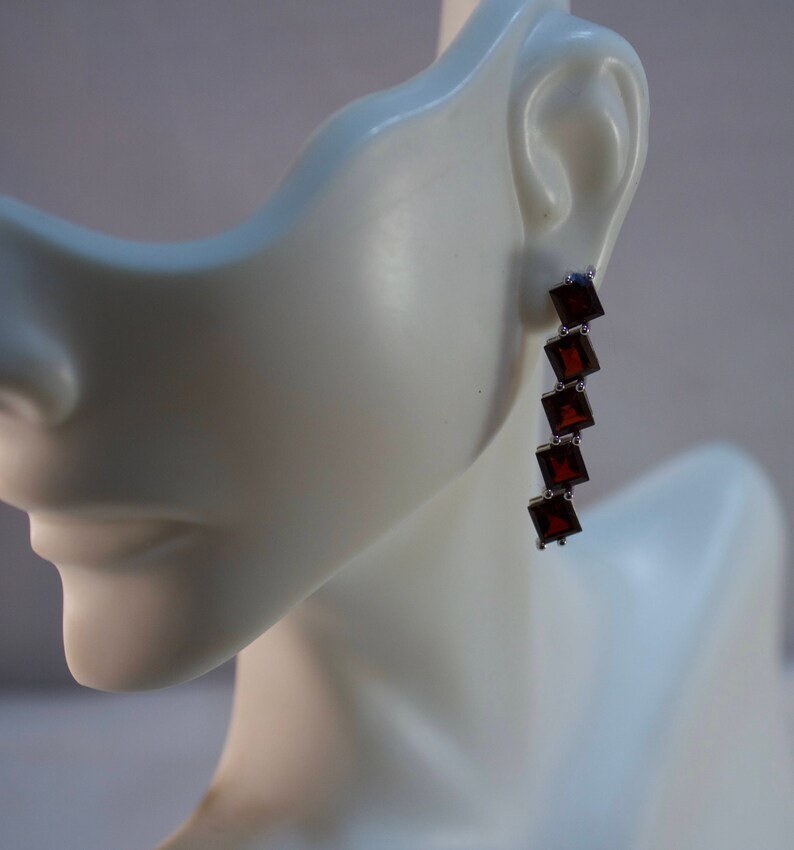 5 Stone Bali Sterling and Garnet Dangle Earrings