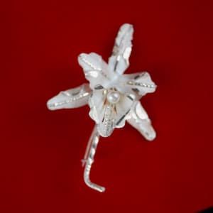 c1940's Vintage White Enameled Silver Orchid Brooch