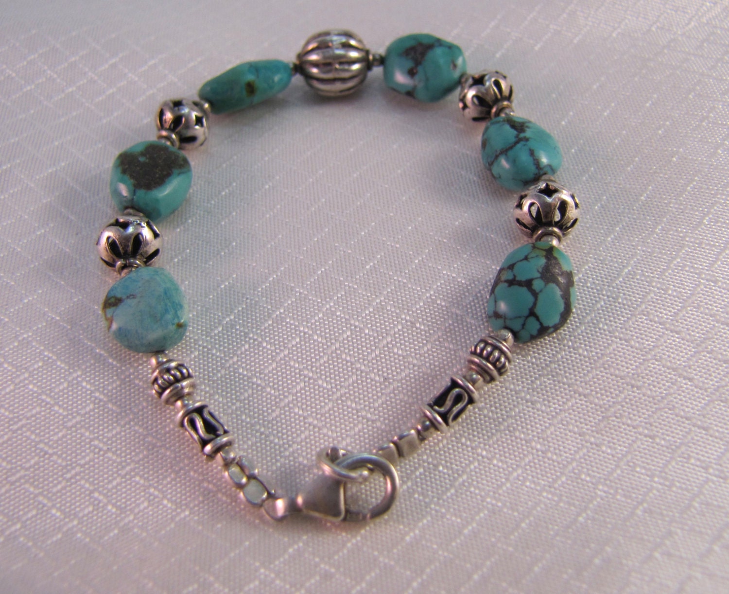 1980's Turquoise and Sterling Bead Bracelet - Etsy