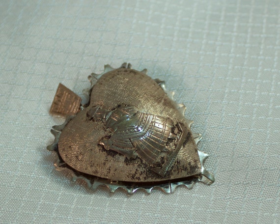 Vintage Peruvian Silver Heart Pendant/Brooch - image 4