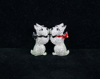 Rare Retired Daniel Swarovski Kissing Terriers Brooch, Swan Signature, Pave' Crystal Brooch