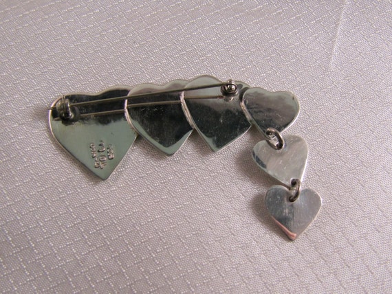 Vintage Taxco Graduated Sterling Hearts Brooch - image 2