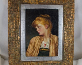 Vintage European Portrait on Copper Oil Painting
