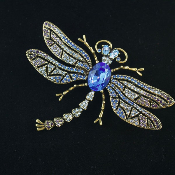 Vintage Heidi Daus Blue Sapphire Trembler Dragonfly Brooch