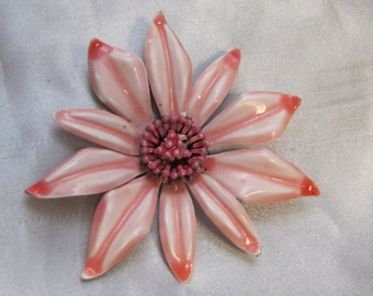 1960's Pink Clematis Enameled Brooch