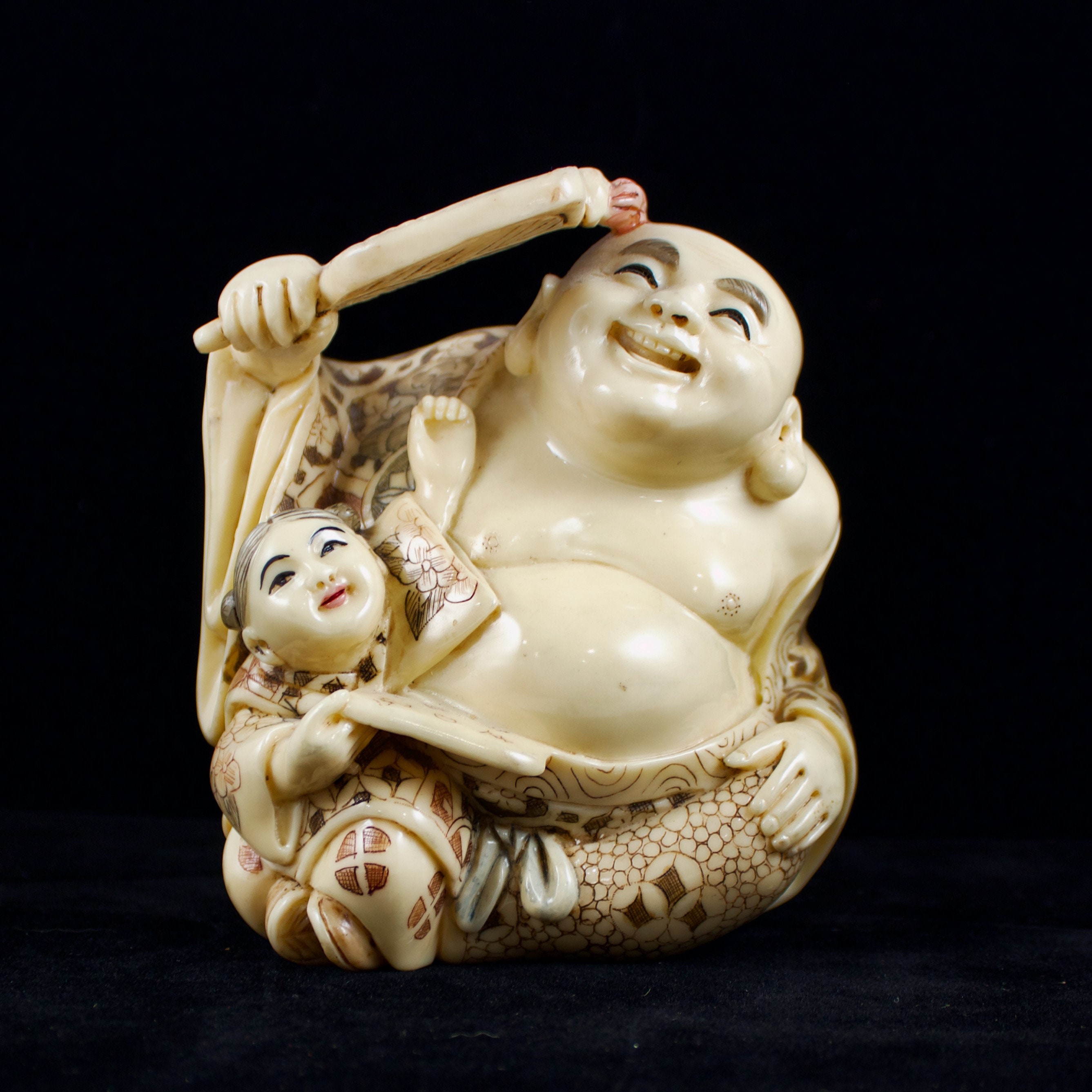 Vintage Carved Resin Happy Buddha With Child Figurine - Etsy