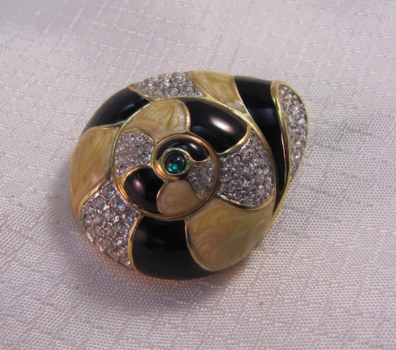 c1980's Swarovski Enameled Pave Conch Shell Brooch - image 1