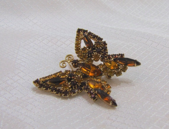 Juliana Style Topaz and Gold Rhinestone Butterfly… - image 2
