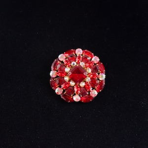 1960&#39;s Vintage Red and AB Rhinestone Fashion Brooch
