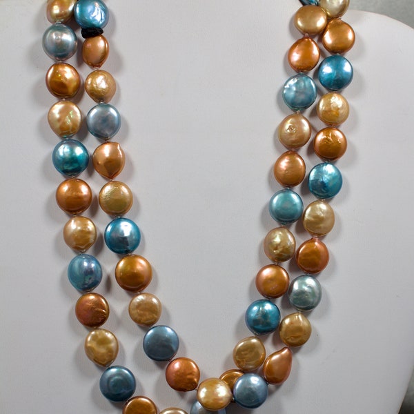 Vintage Honora Bronze Series Coin Pearl Necklace, 36 Inch