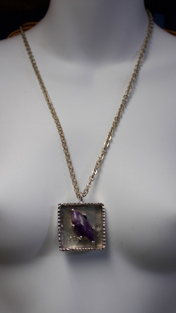 Denmark Modernist Jorgen Jensen Pewter Pendant With Amethyst