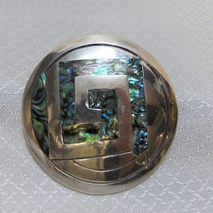 Mid Century Modernist Taxco Mexico JDF Abalone and Sterling Brooch