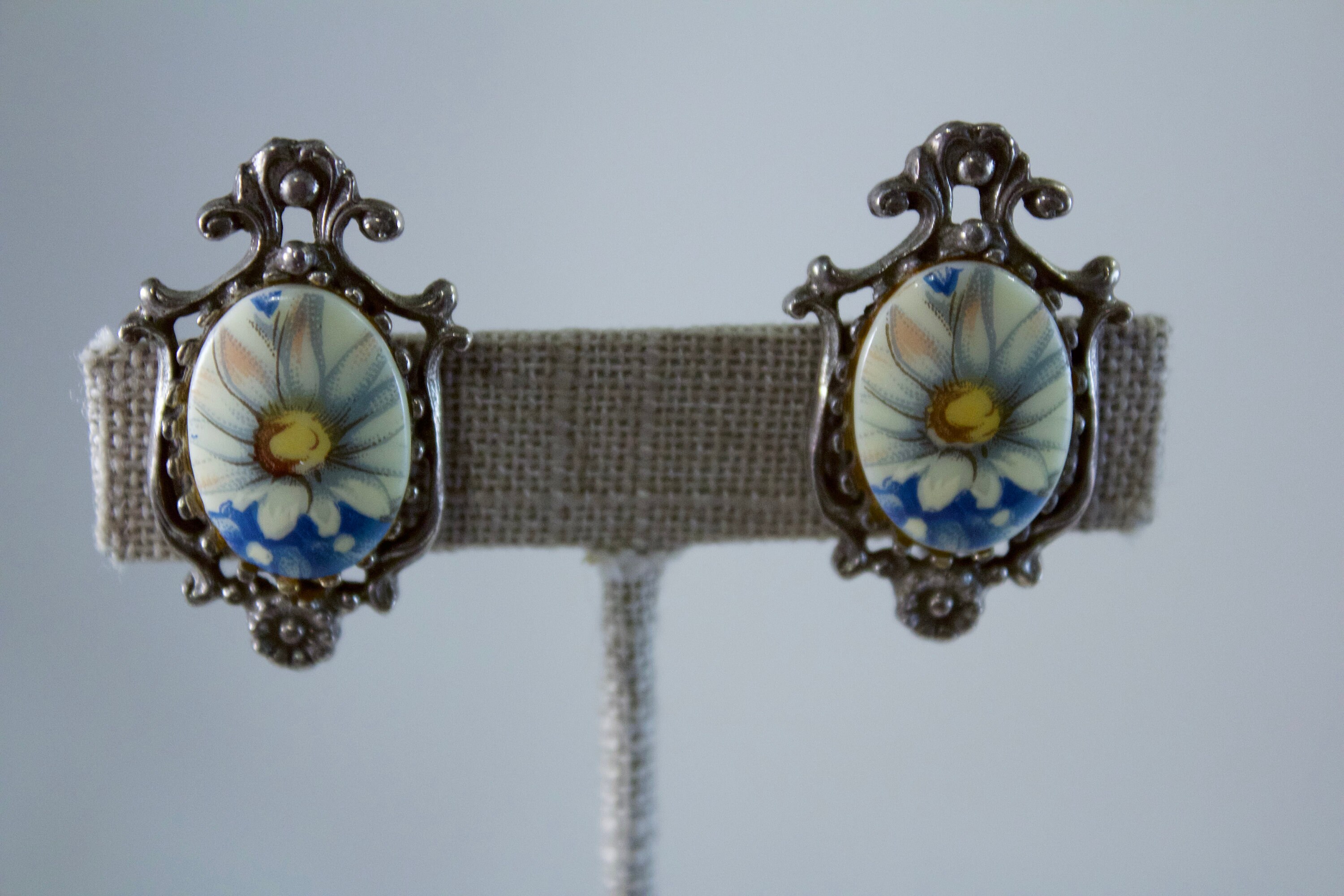 Orecchini A Clip Vintage Southwest In Argento Sterling Con Turchese Simulato - Filigrana Marquise, Gioielli Western Per Donne Senza Foro - 4
